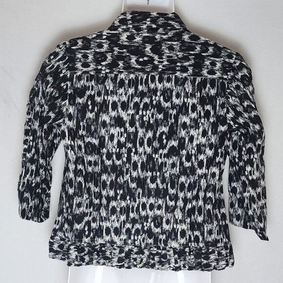 Vtg CJ Banks Black and White Animal Print Linen Blend Jacket 3/4 sleeves W Small - Picture 2 of 11